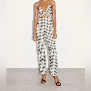 Zara Gingham Plaid Halter Jumpsuit